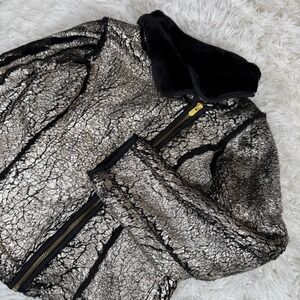 Bebe Girls Gold Metallic Crackle Moto Jacket Size Large 14 Y2K Retro Edgy Cozy